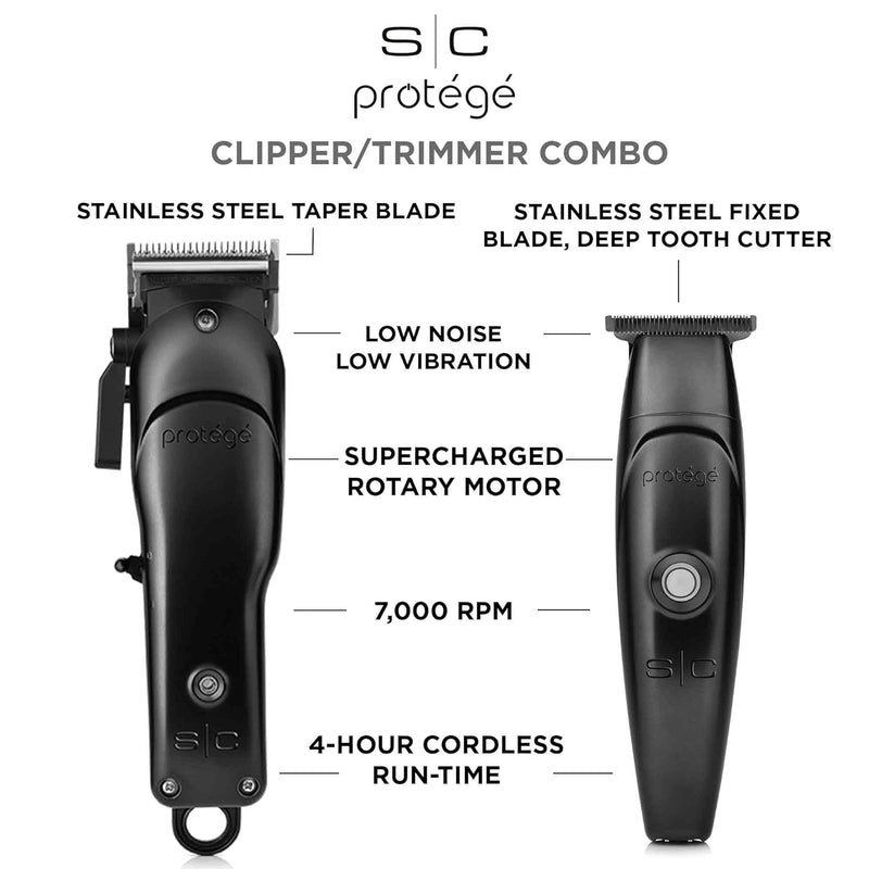 StyleCraft Protégé Cordless Hair Clipper and Trimmer Combo, Matte Metallic Black