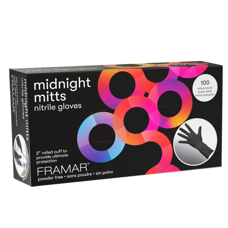 MIDNIGHT MITTS - NITRILE GLOVES - EXTRA SMALL - POWDER FREE - 100pc