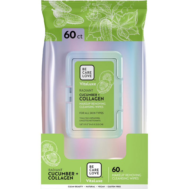 VITALUXE RADIANT CUCUMBER + COLLAGEN MAKEUP REMOVING CLEANSING WIPES