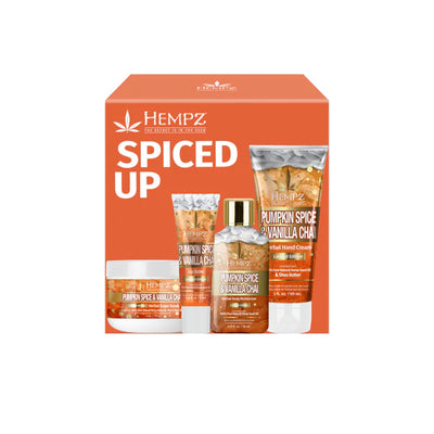 HEMPZ - Spiced Up Pumpkin Spice & Vanilla Chai Mini Lotion, Lip Balm, Hand Cream & Sugar Scrub Set