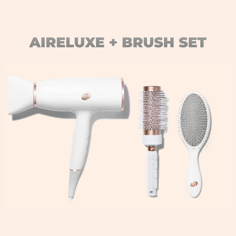 T3 Dryer - Airluxe Dryer + White & Rose Gold & Brushes