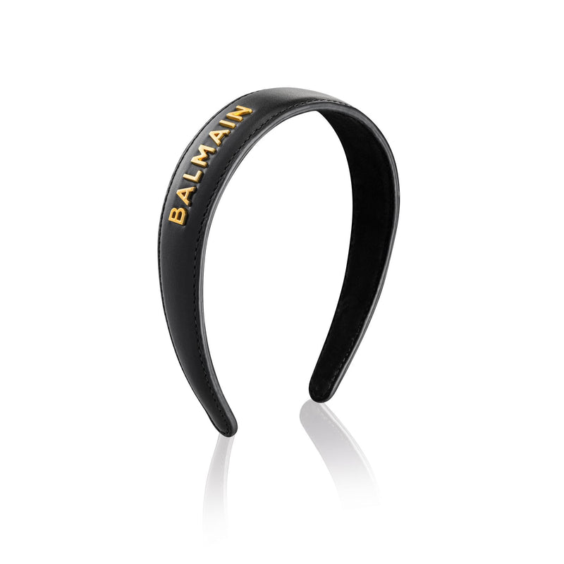 Balmain Signature Black Leather Headband w/Logo