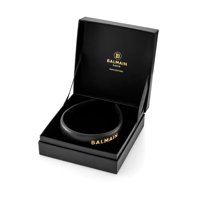 Balmain Signature Black Leather Headband w/Logo