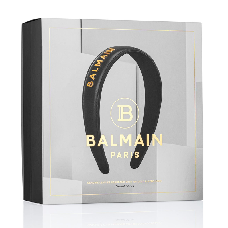Balmain Signature Black Leather Headband w/Logo
