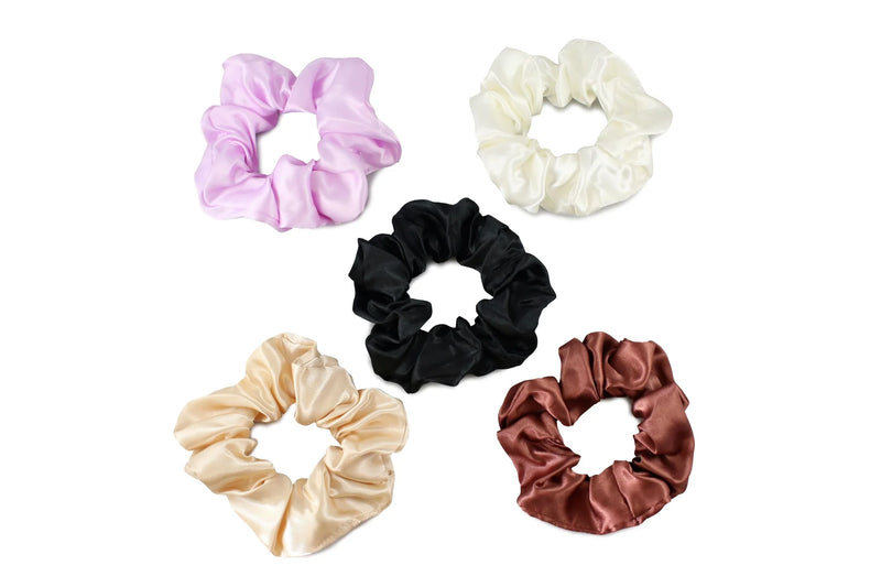 HAIR SCRUNCHIES 5PK - TAUPE/LILAC COMBO Y