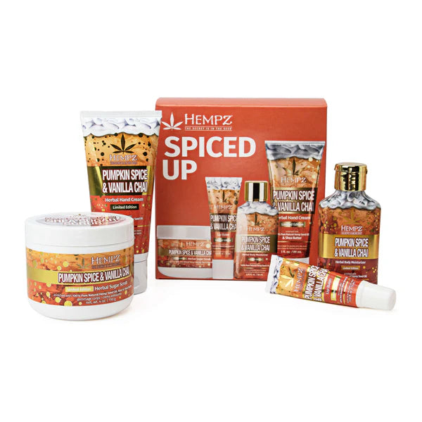 HEMPZ - Spiced Up Pumpkin Spice & Vanilla Chai Mini Lotion, Lip Balm, Hand Cream & Sugar Scrub Set