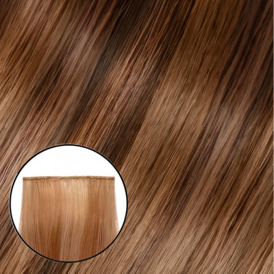 Ideal Hybrid Weft - Straight - (#6/10)-Eva - Natural/Red/Blended - Dark Chesnut Brown/ Carmel Blonde - 14"