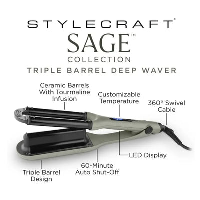 StyleCraft Sage Deep Waver - Professional Triple Barrel Deep Waver