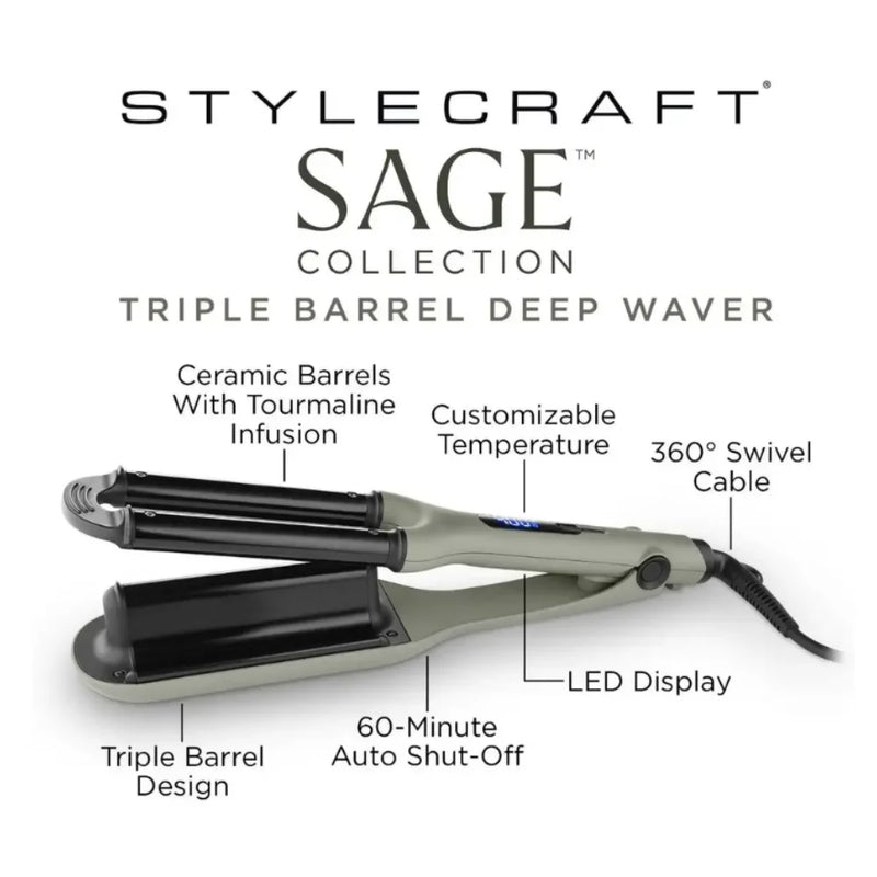 StyleCraft Sage Deep Waver - Professional Triple Barrel Deep Waver
