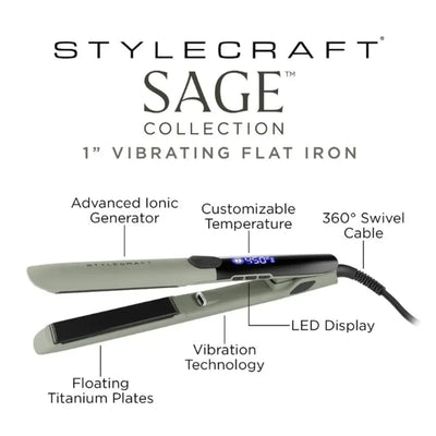 StyleCraft Sage Flat Iron - Professional Titanium Plates 1" Inch Flat Iron