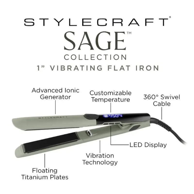 StyleCraft Sage Flat Iron - Professional Titanium Plates 1" Inch Flat Iron