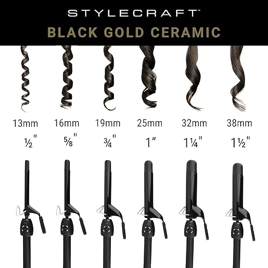 STYLCRFT STYLING - GOLD CERAMIC CURLING IRON 3/4in - BLACK