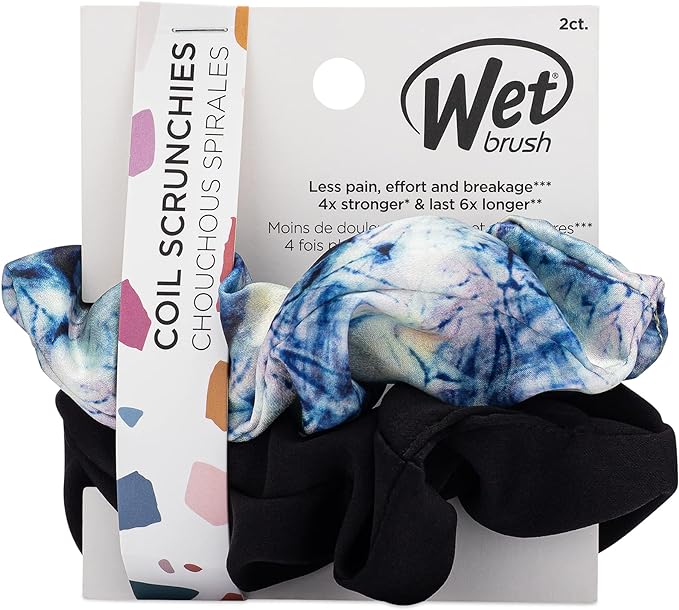 Wet Brush - Coil Scrunchies - Blue Tie Dye and Black, 2CT