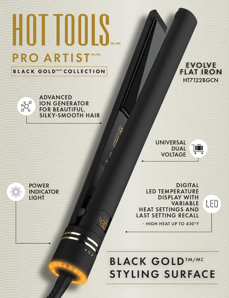 Black Gold Evolve 1" Ionic Salon Flat Iron